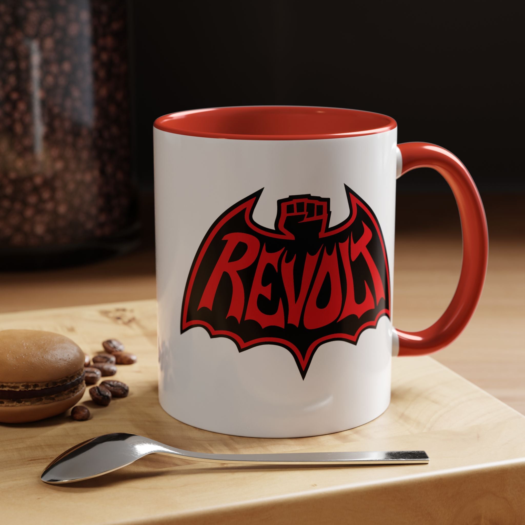Revolt Bat Coffee Mug — Bold Red & Black Accent Mug with Raised Fist Design