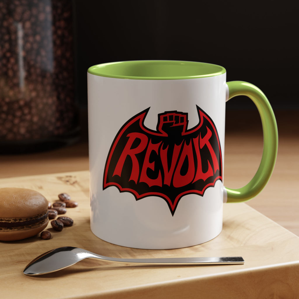 Revolt Bat Coffee Mug — Bold Red & Black Accent Mug with Raised Fist Design