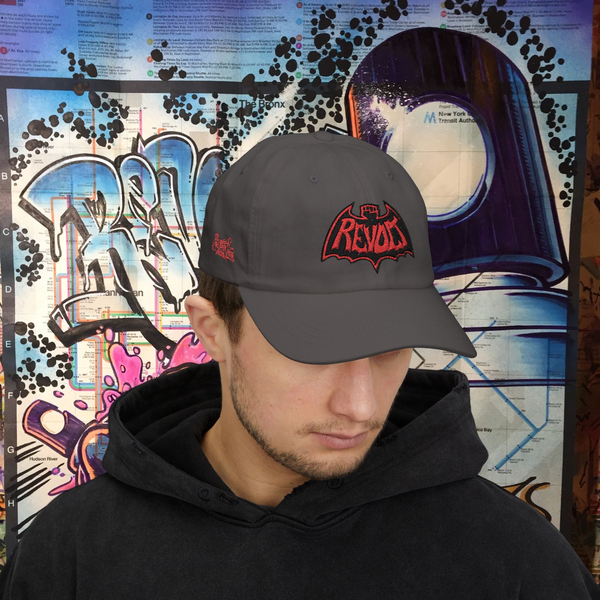 Bad Dad Cap — Red Revolt Bat-Fist Logo Embroidered Baseball Hat