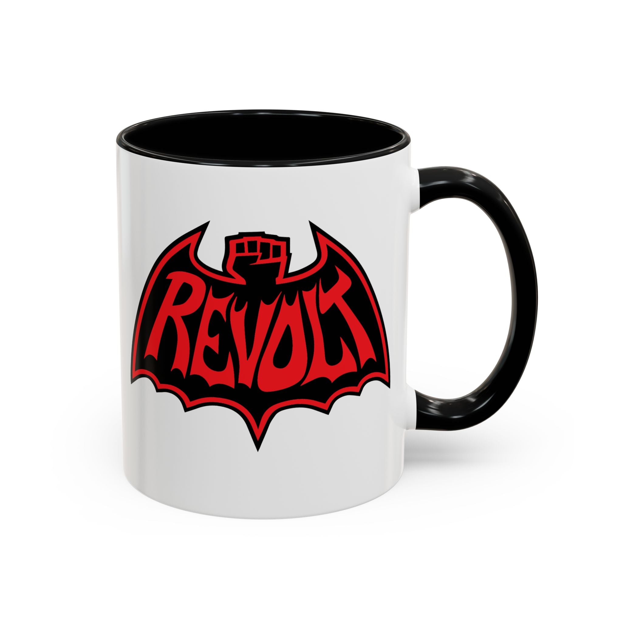 Revolt Bat Coffee Mug — Bold Red & Black Accent Mug with Raised Fist Design