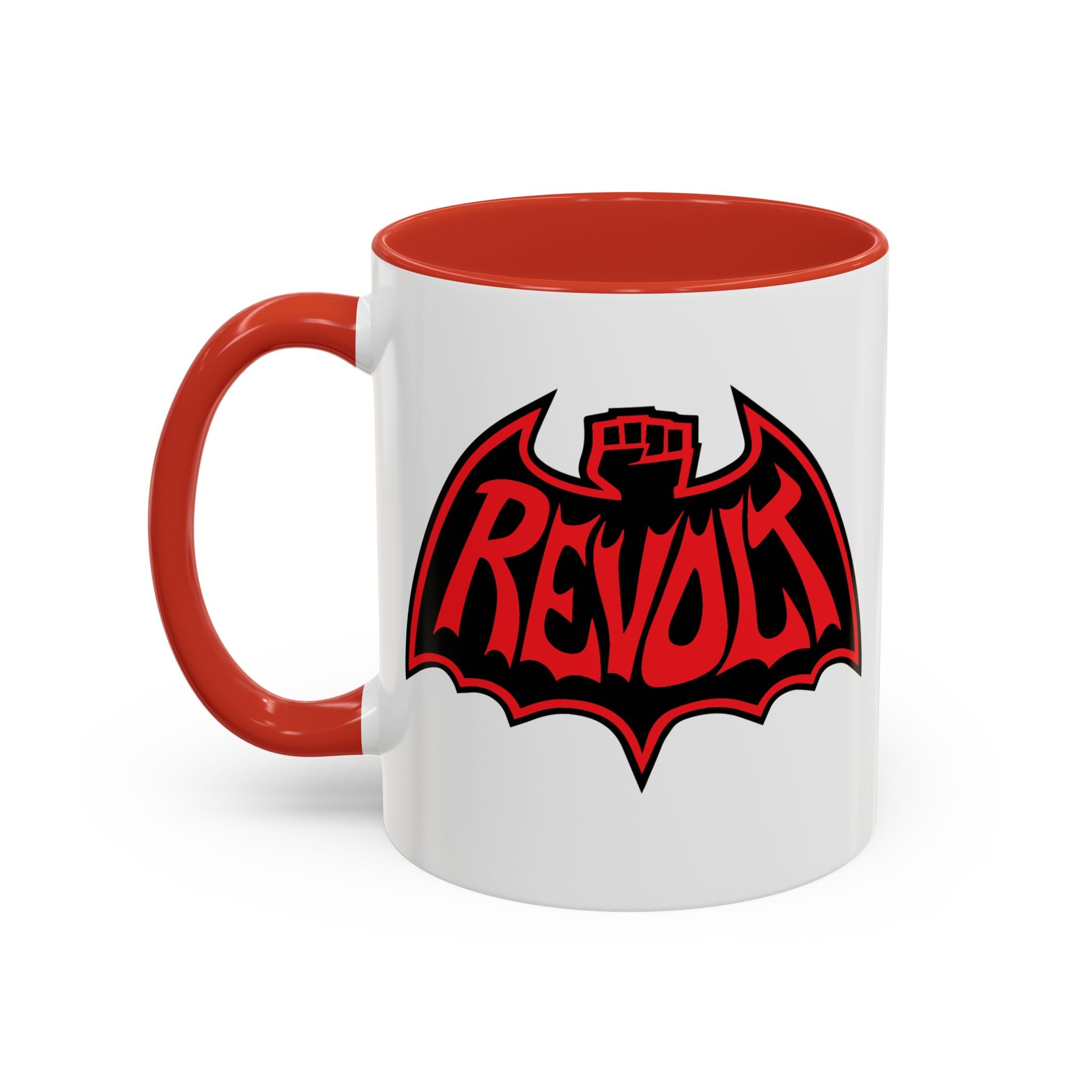 Revolt Bat Coffee Mug — Bold Red & Black Accent Mug with Raised Fist Design