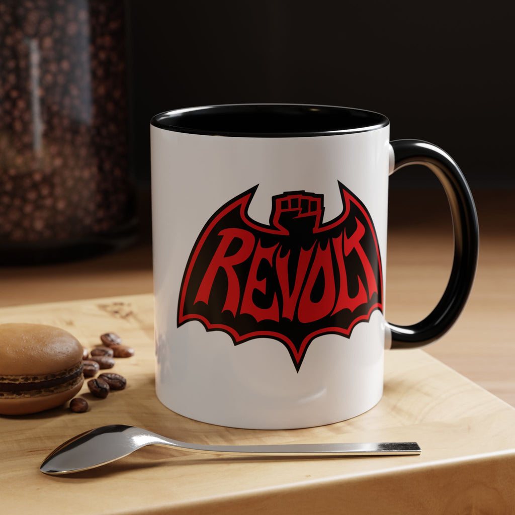 Revolt Bat Coffee Mug — Bold Red & Black Accent Mug with Raised Fist Design