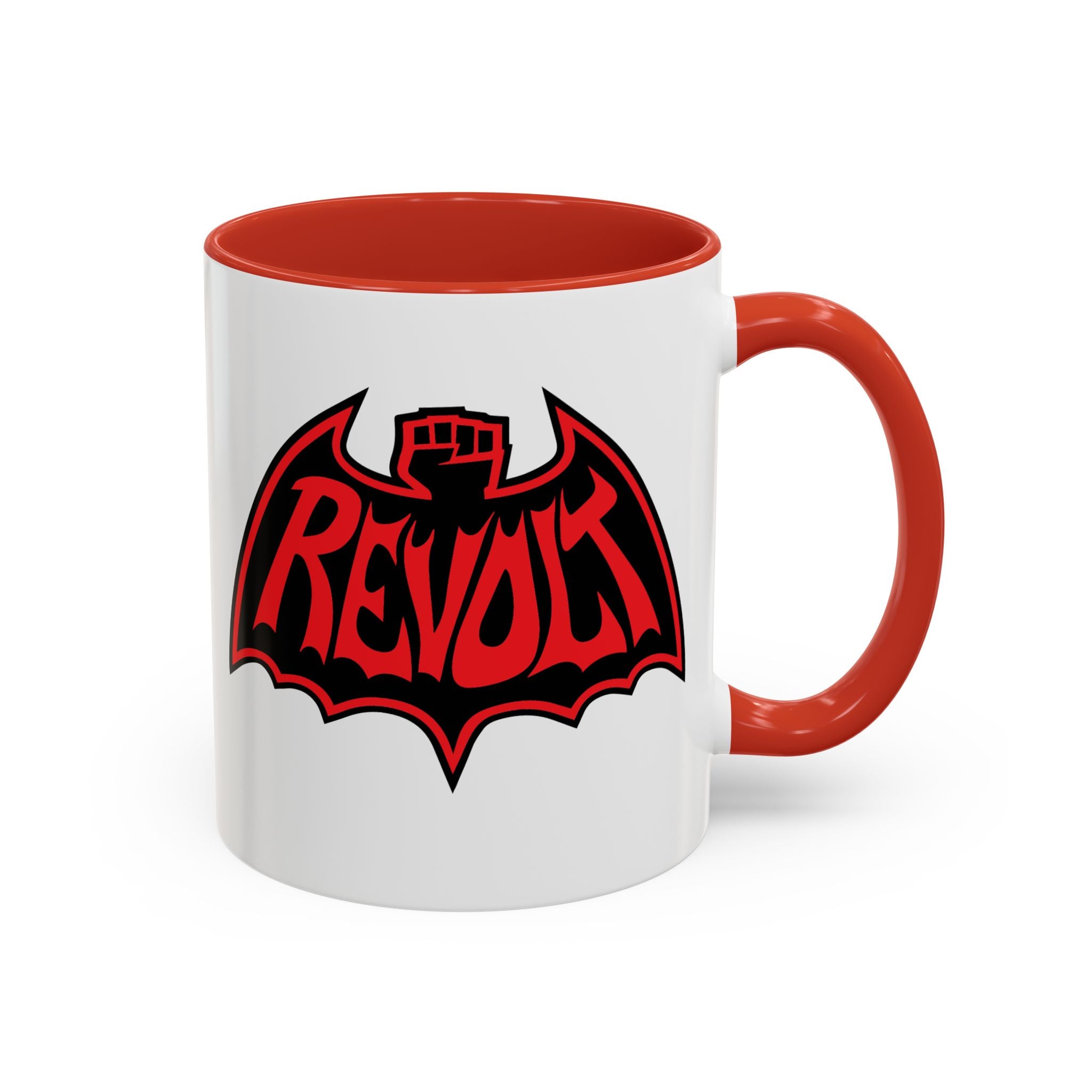 Revolt Bat Coffee Mug — Bold Red & Black Accent Mug with Raised Fist Design