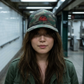 Camo Trucker Hat — Embroidered Black & Red Revo Bat-Fist Logo