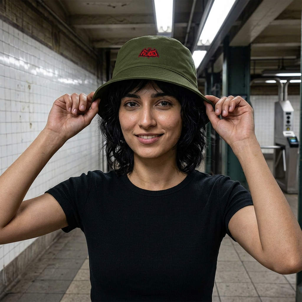 Revo-Bat-Fist Embroidered Bucket Hat