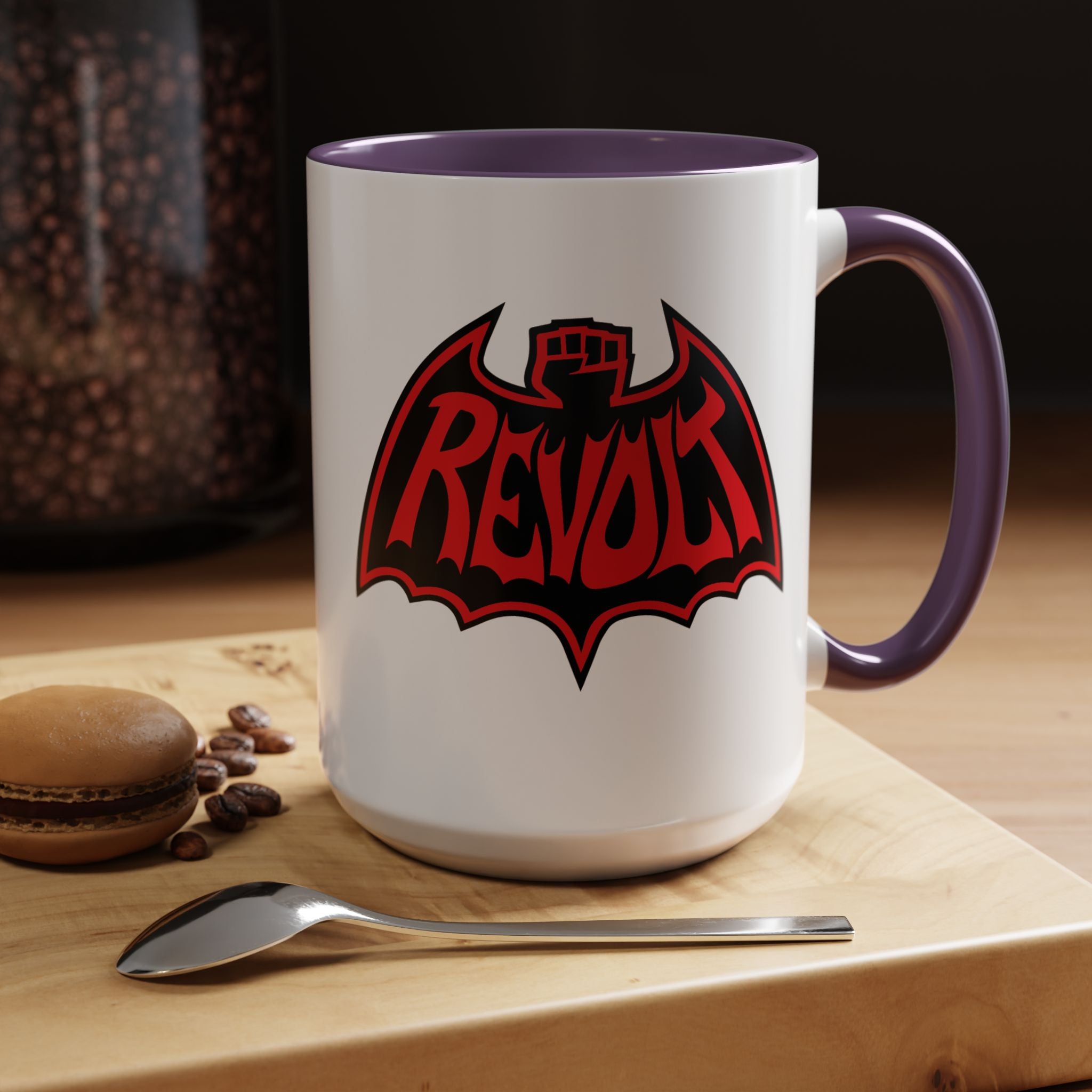 Revolt Bat Coffee Mug — Bold Red & Black Accent Mug with Raised Fist Design