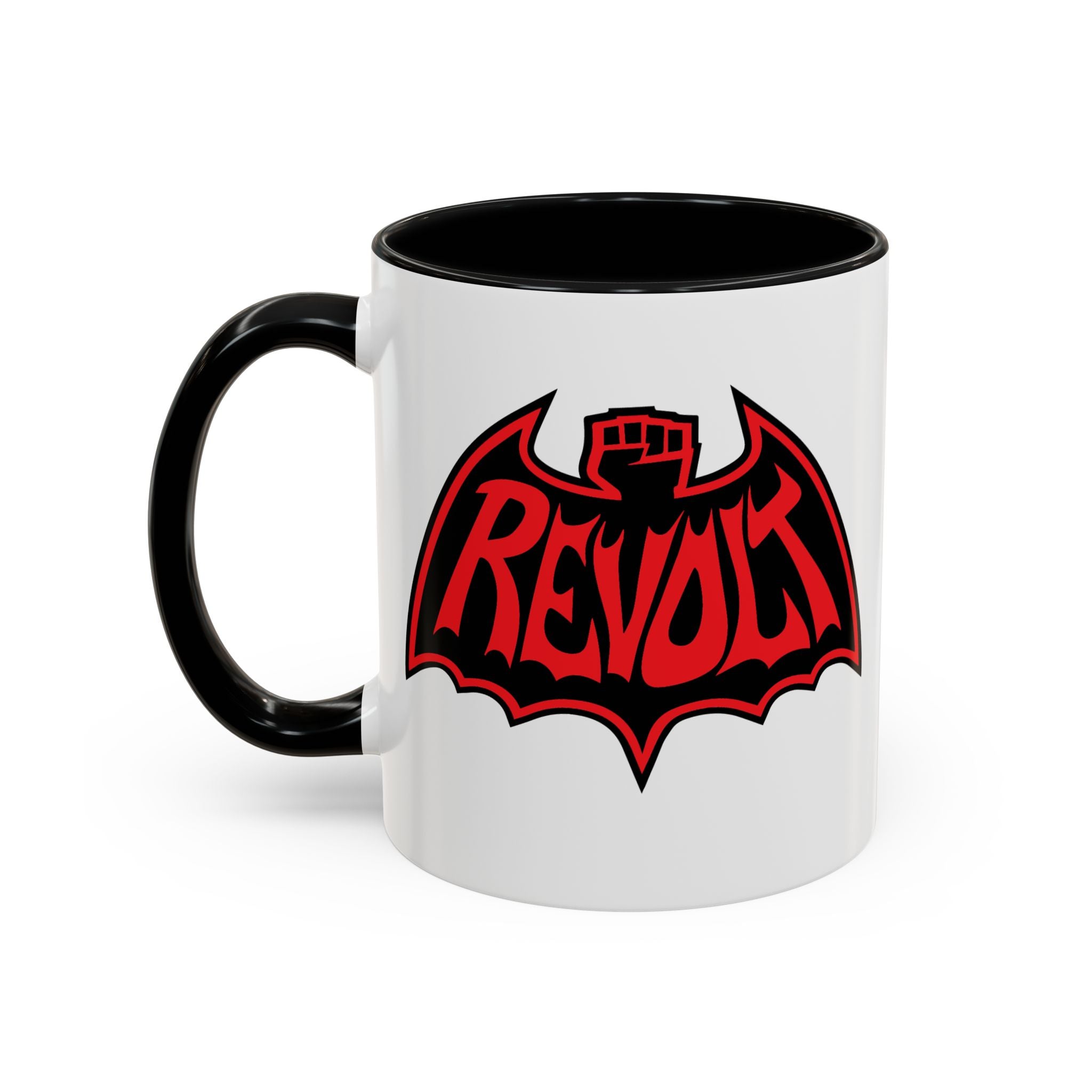 Revolt Bat Coffee Mug — Bold Red & Black Accent Mug with Raised Fist Design