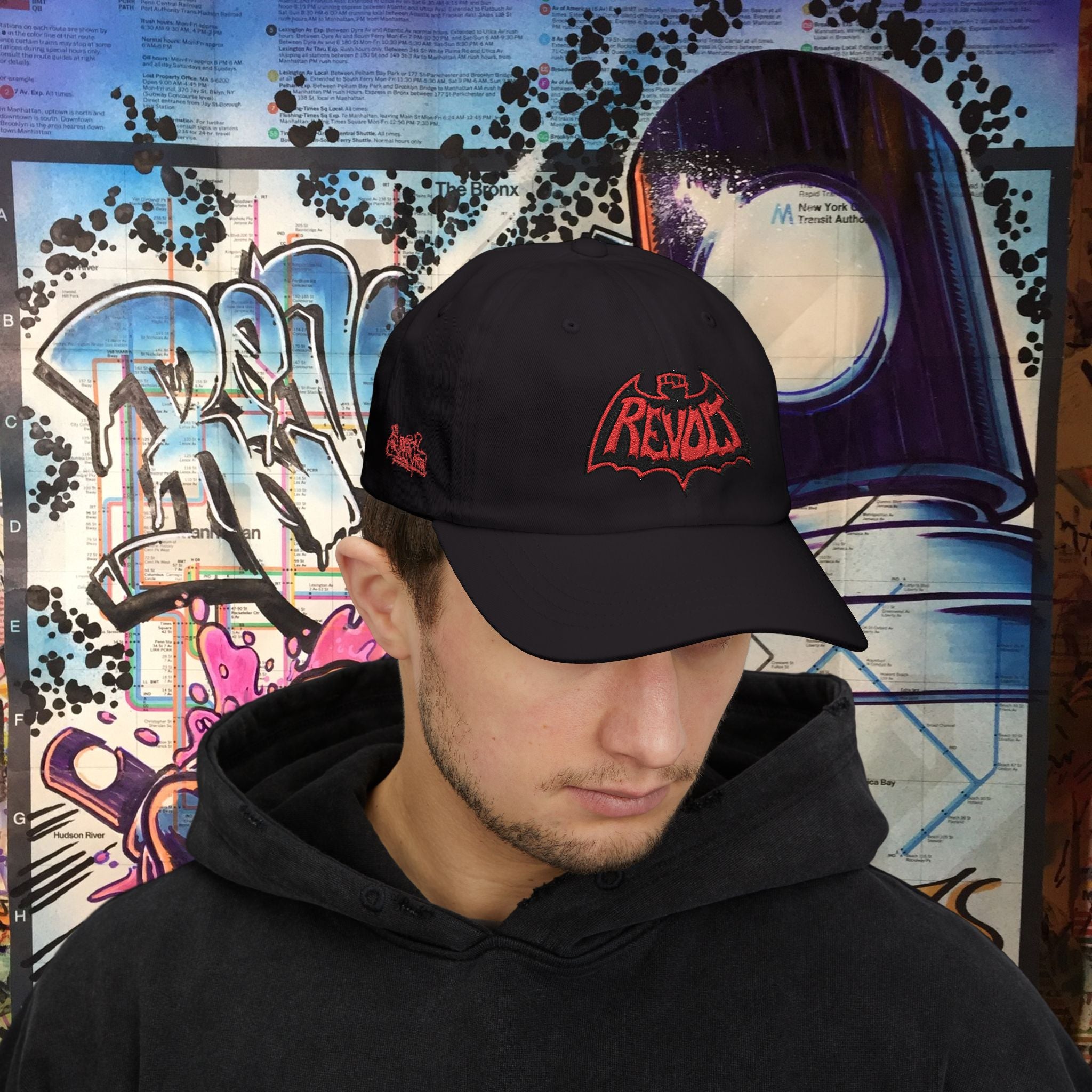 Bad Dad Cap — Red Revolt Bat-Fist Logo Embroidered Baseball Hat