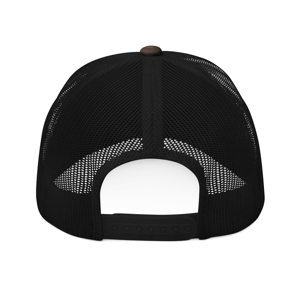 Camo Trucker Hat — Embroidered Black & Red Revo Bat-Fist Logo